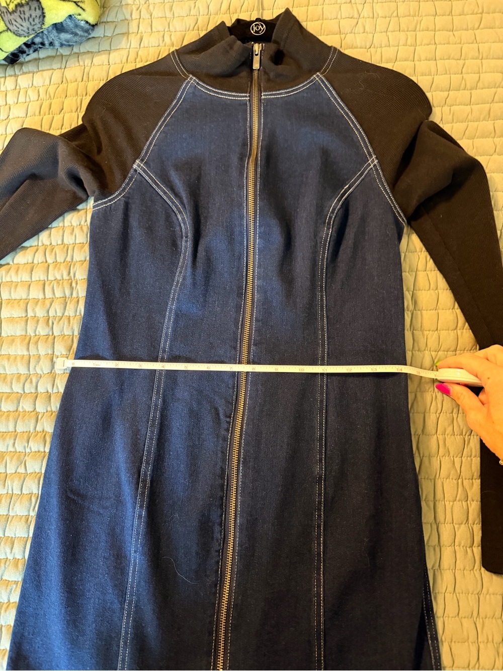 Pilcro Navy Zip-Front Mini Dress with Black Sleeves - Picture 5 of 10